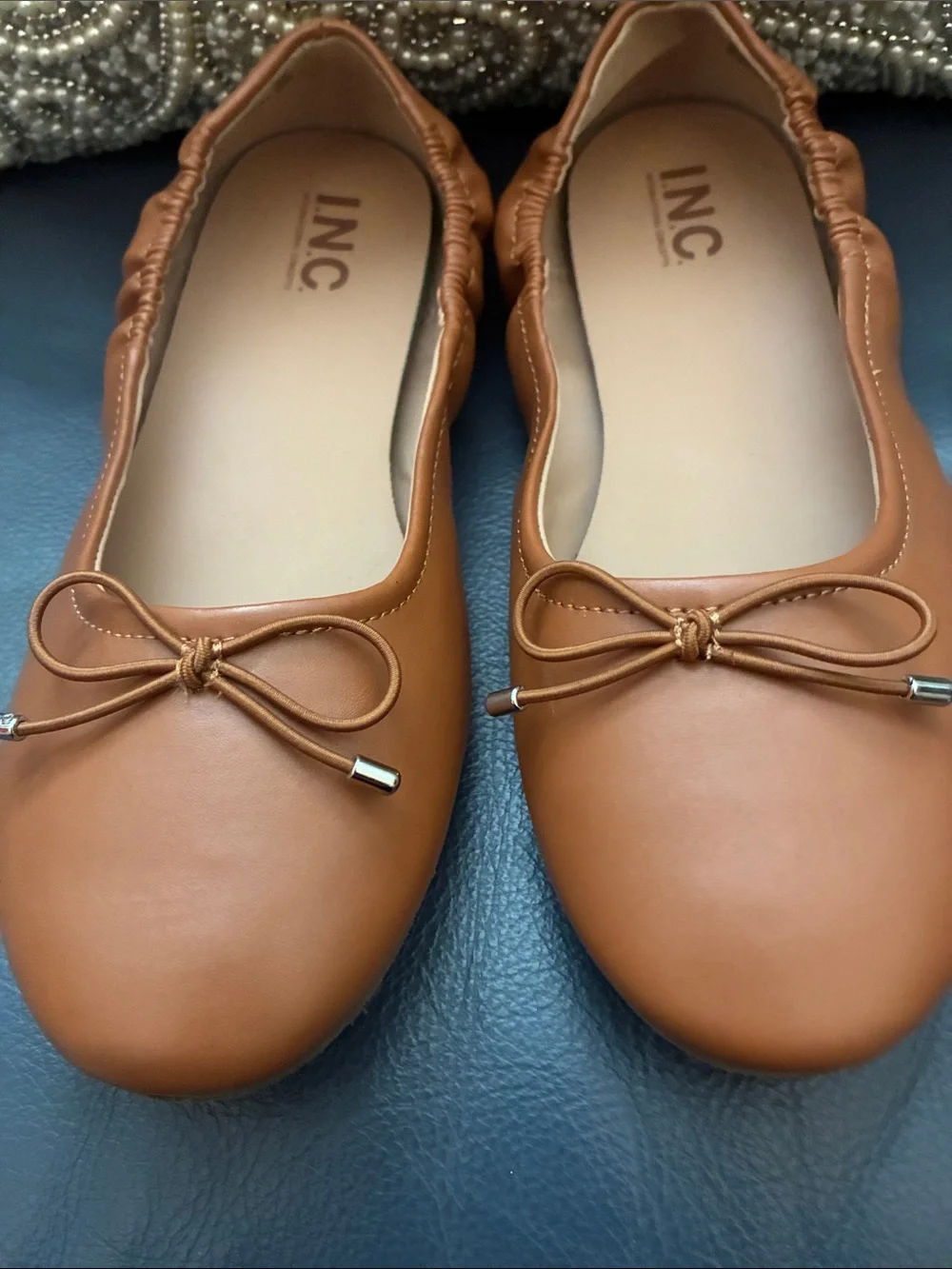 INC International Concepts Cognac Bow Ballet Flats